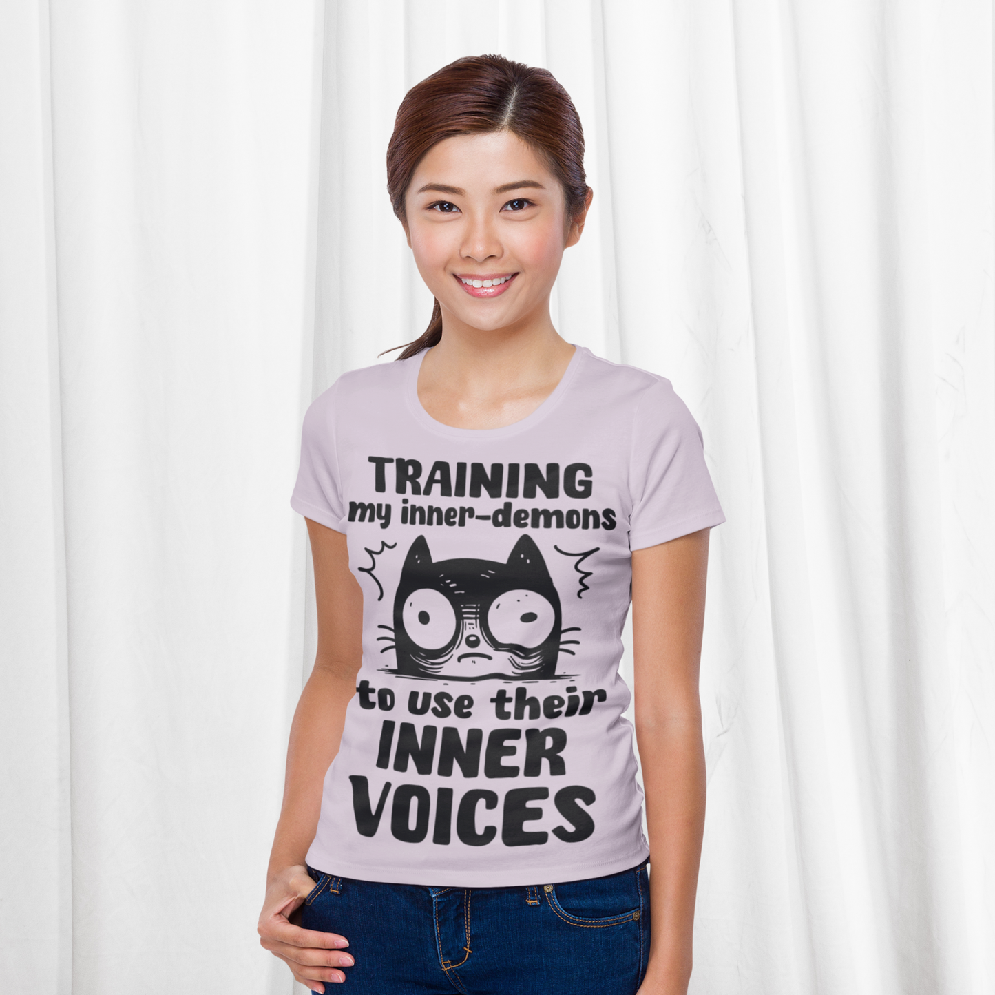Women's Mental Health Awareness "Training my inner denons..." Elegant 'Bodysuit' T-Shirt in Premium, Certified Quality │ Caccao