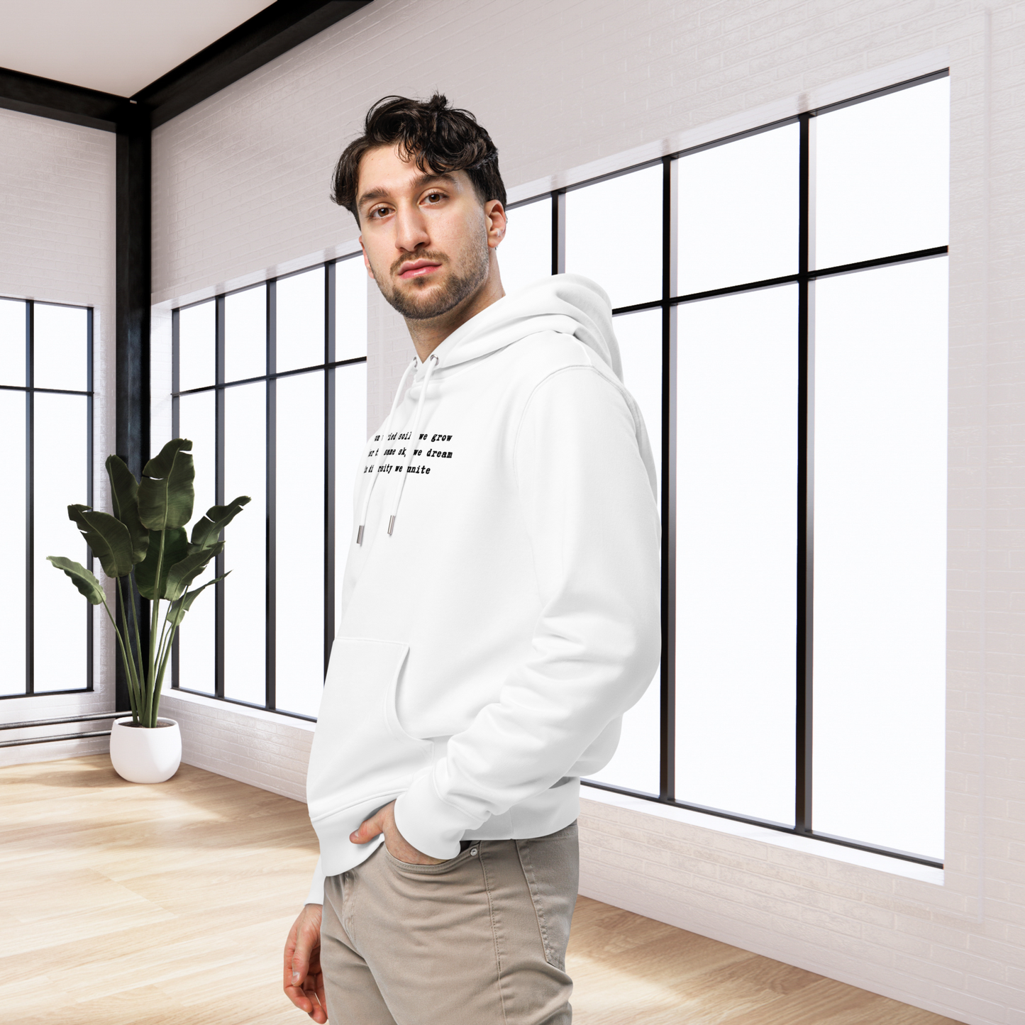 Common Roots, Shared Difference: Poetic 100% Organic Cotton Vegan Hoodie with a Message⎜Caccao