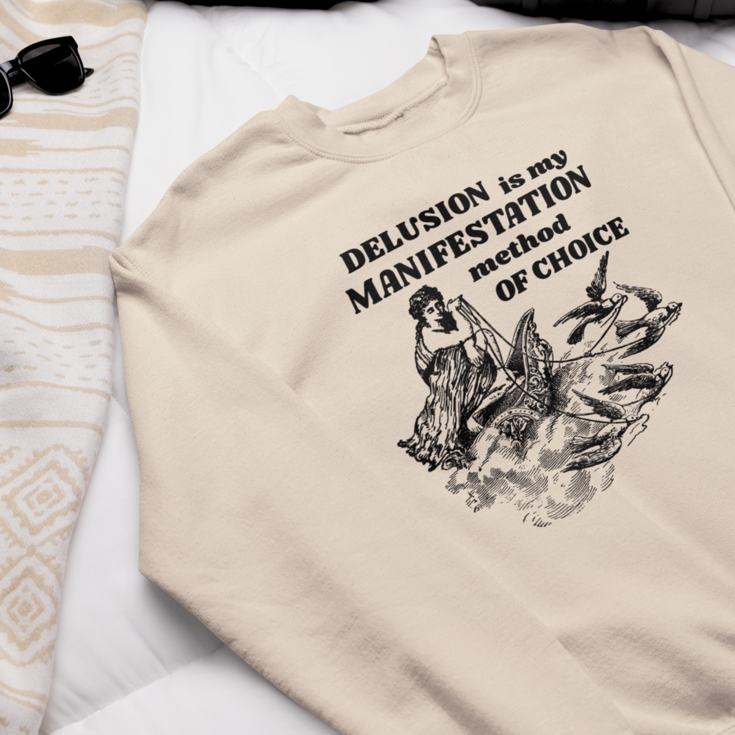 Unisex Funny Vintage "Delusion is my Manifestation Method of Choice" Organic Cotton Hoodie │ Caccao