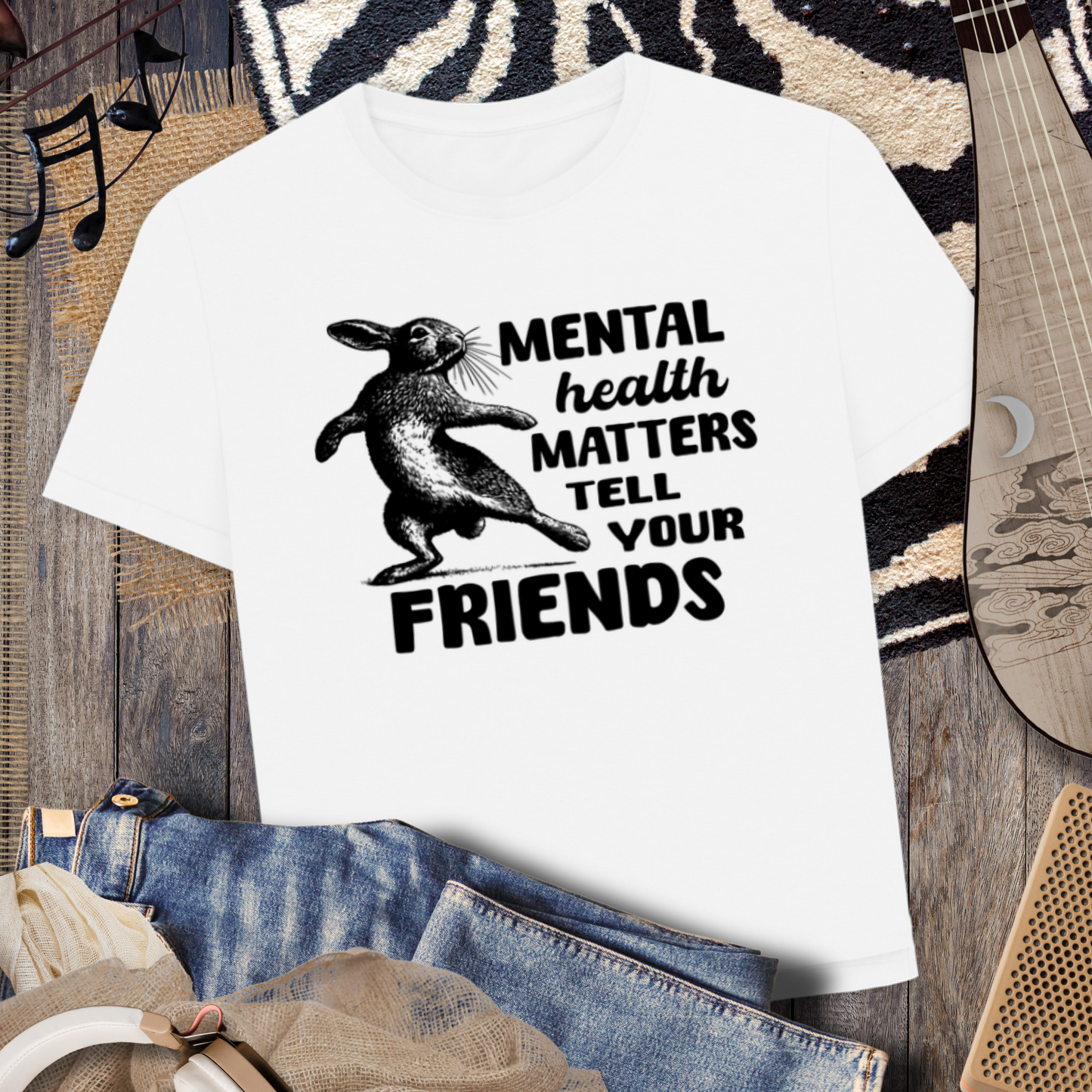 Atypical Women's "Mental Health Matters, Tell Your Friends" Stylish T-Shirt with Slits and Rolled Sleeves in Organic Quality │ Caccao