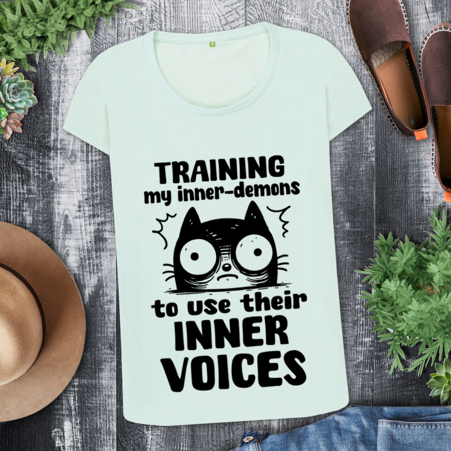 Women's Mental Health Awareness "Training my inner denons..." Elegant 'Bodysuit' T-Shirt in Premium, Certified Quality │ Caccao