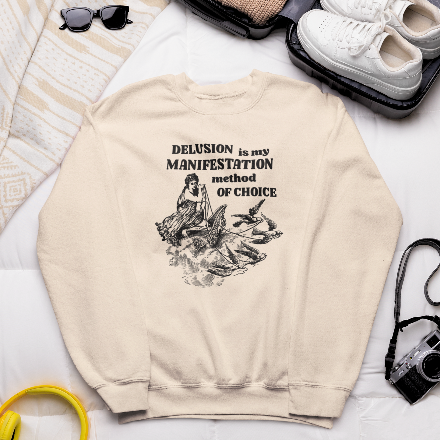 Unisex Funny Vintage "Delusion is my Manifestation Method of Choice" Organic Cotton Hoodie │ Caccao