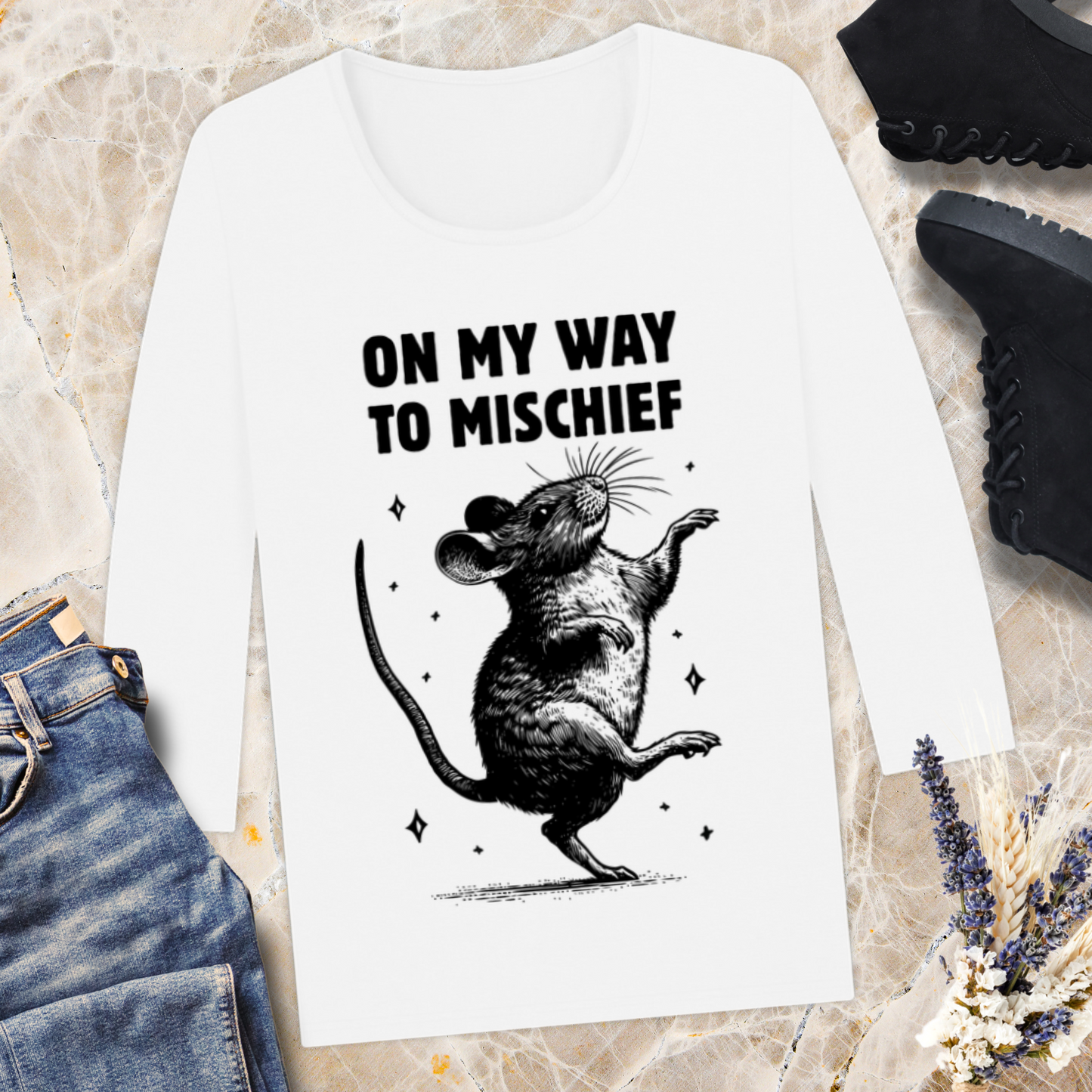 Women's 100% Organic Cotton "On my way to mischief" 3/4 Sleeve T-Shirt in Top Certified Quality β Caccao