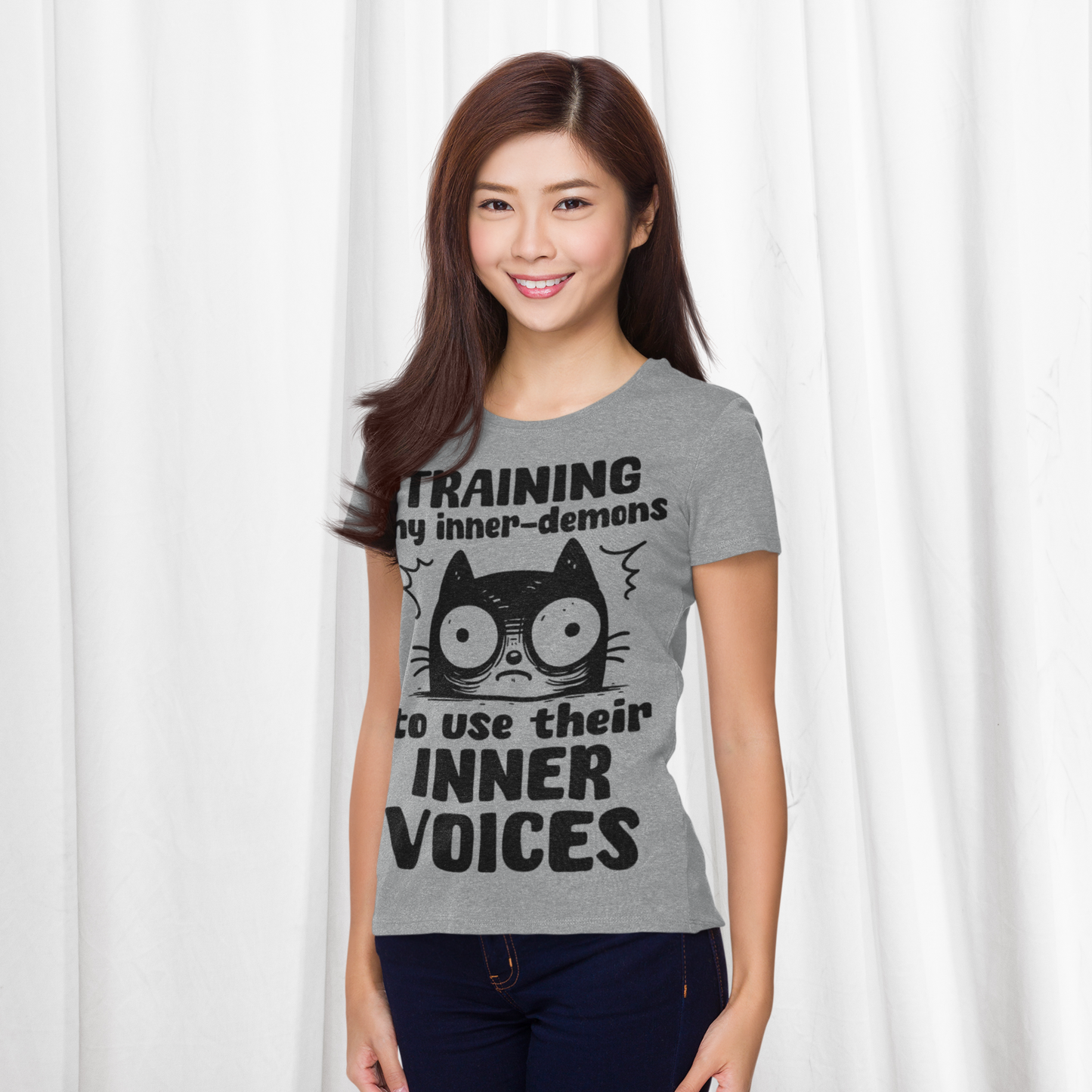 Women's Mental Health Awareness "Training my inner denons..." Elegant 'Bodysuit' T-Shirt in Premium, Certified Quality │ Caccao
