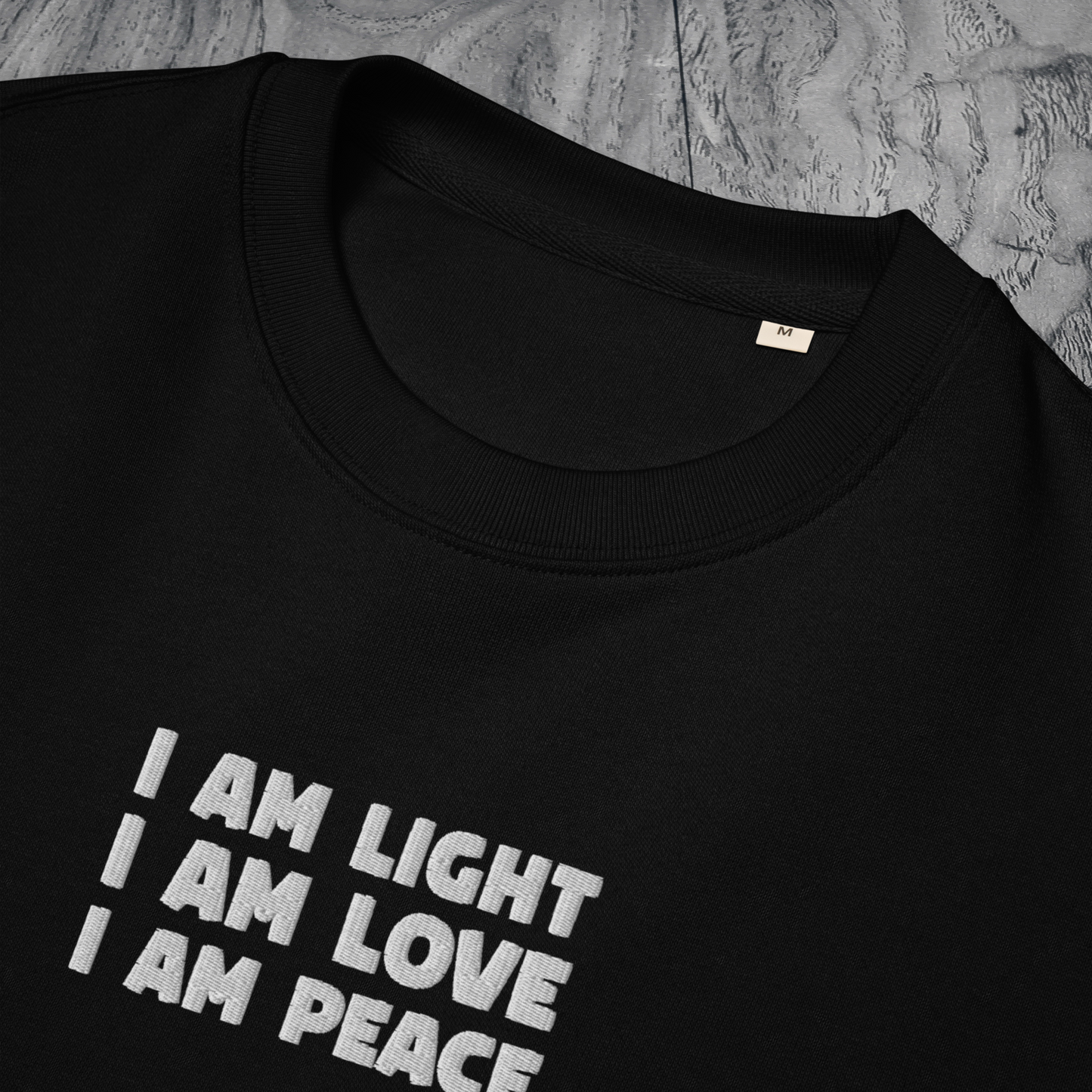 Unisex Eco Manifesto "I am Love, I am Light, I am Peace" Hoodie with Embroidery - Law of Attraction, Organic Cotton & Fair Trade │ Caccao
