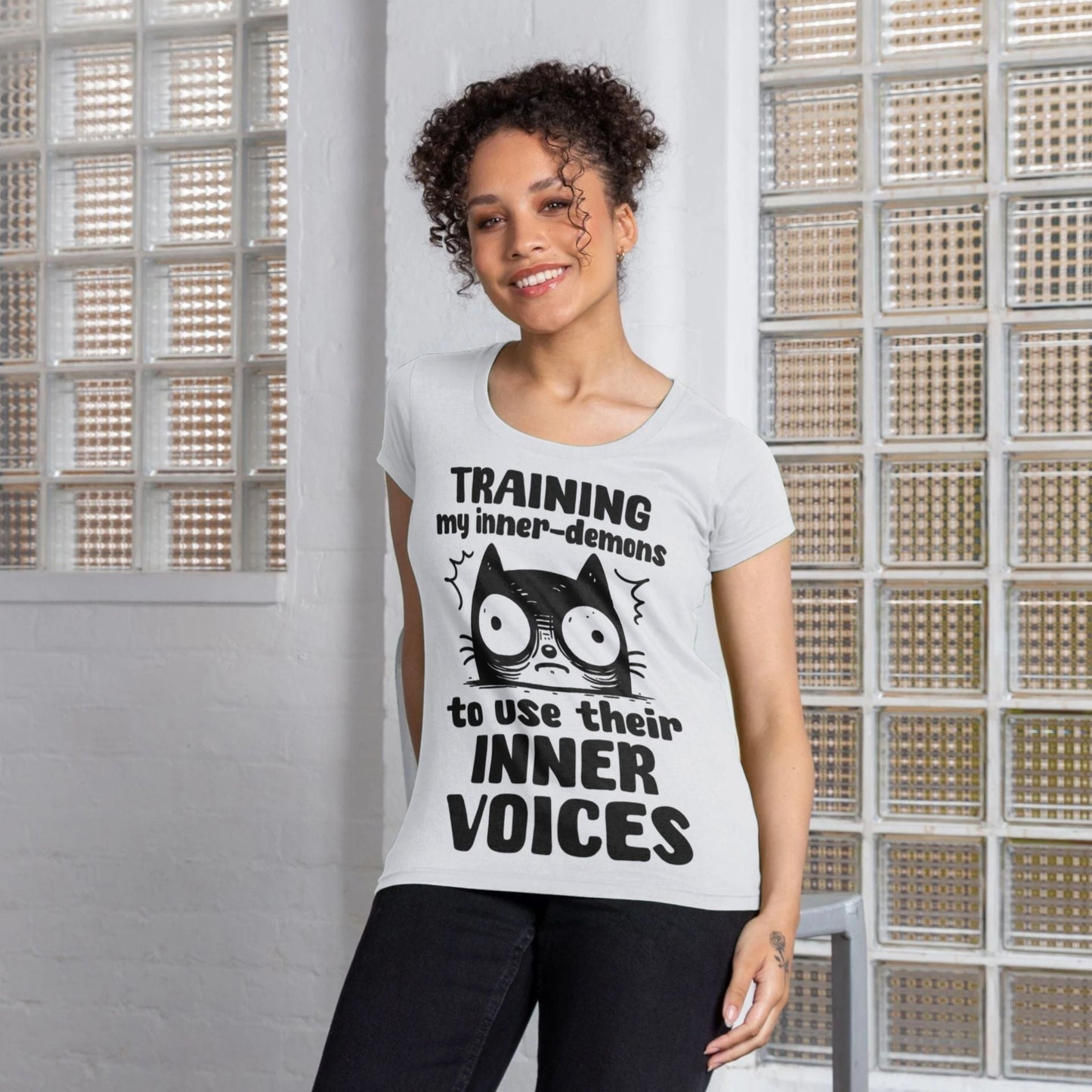 Women's Mental Health Awareness "Training my inner denons..." Elegant 'Bodysuit' T-Shirt in Premium, Certified Quality │ Caccao