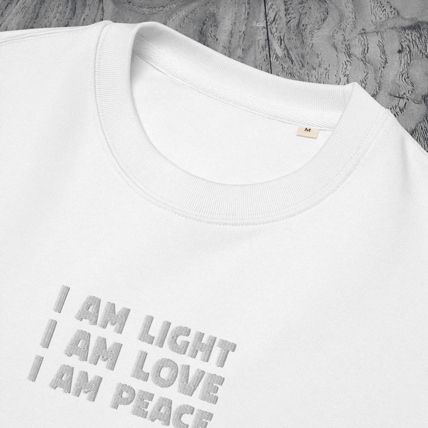 Unisex Eco Manifesto "I am Love, I am Light, I am Peace" Hoodie with Embroidery - Law of Attraction, Organic Cotton & Fair Trade │ Caccao