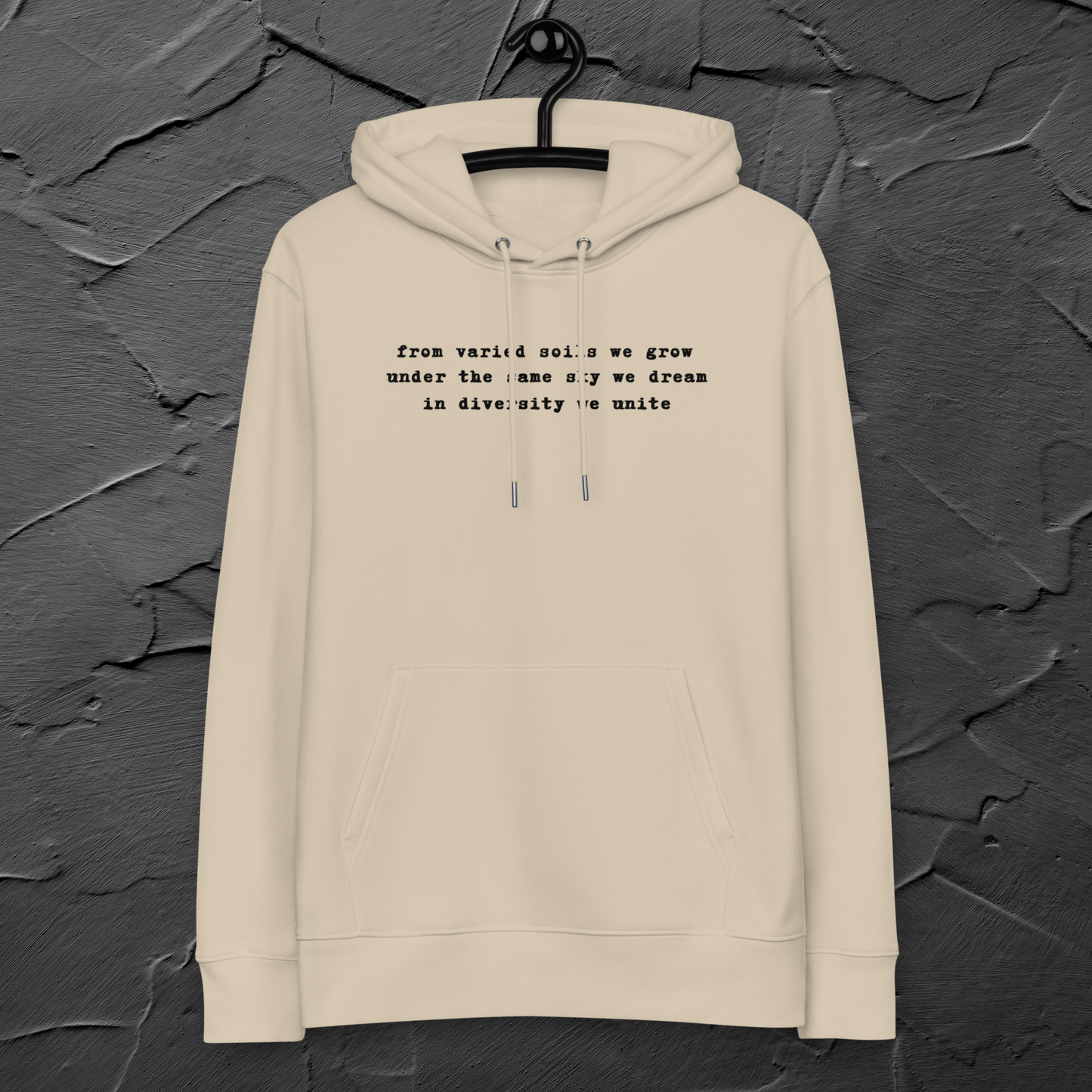 Common Roots, Shared Difference: Poetic 100% Organic Cotton Vegan Hoodie with a Message⎜Caccao