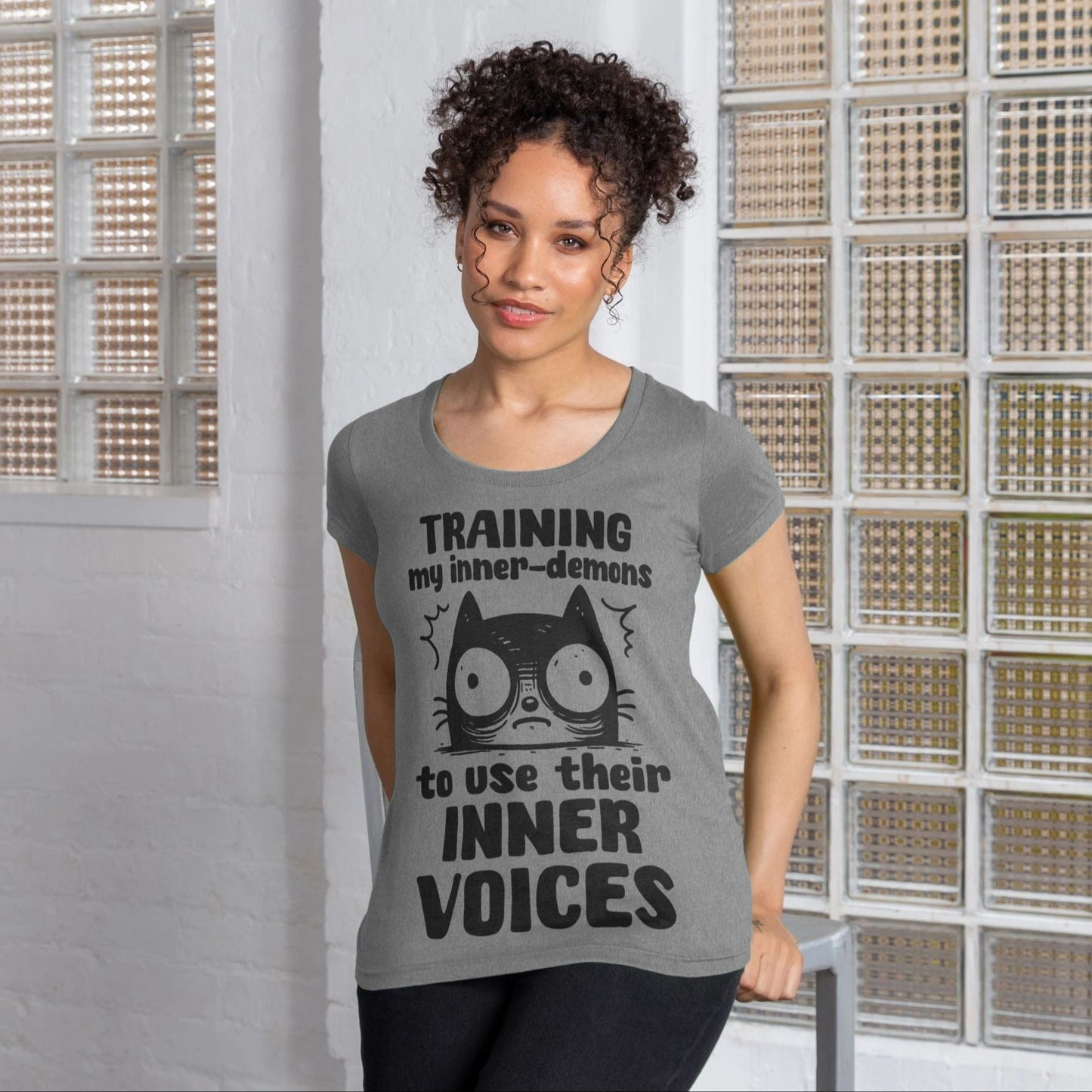 Women's Mental Health Awareness "Training my inner denons..." Elegant 'Bodysuit' T-Shirt in Premium, Certified Quality │ Caccao
