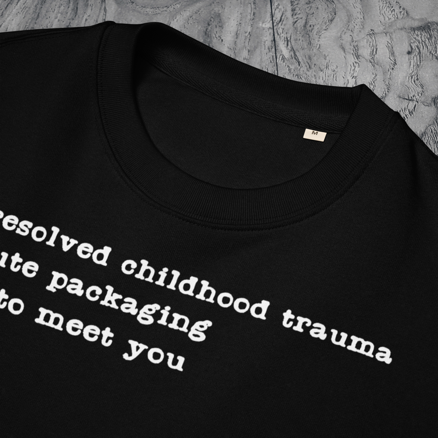 Unisex Vegan Certified Sweatshirt "Dark Humor on Childhood Trauma" from Organic Cotton │ Cacao