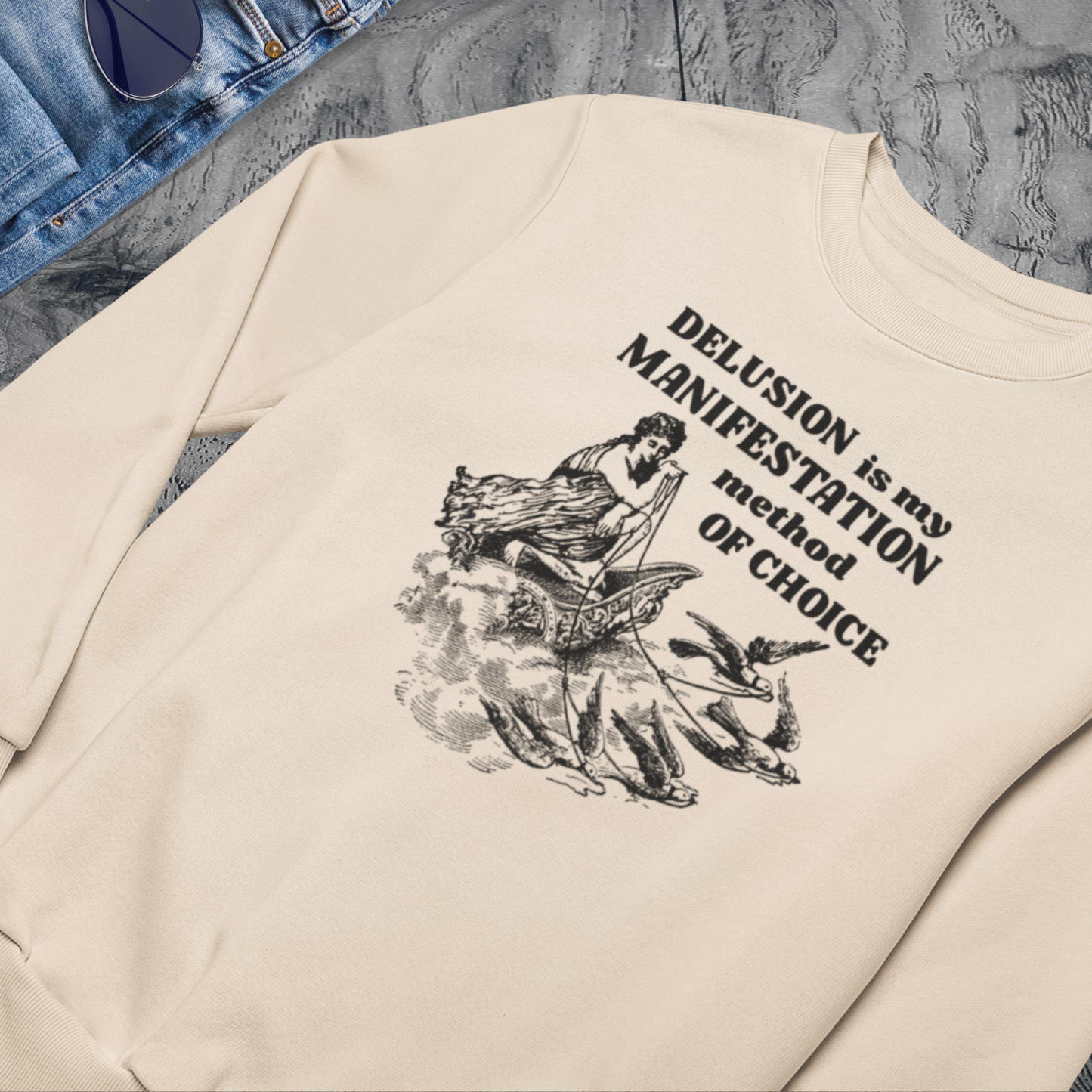 Unisex Funny Vintage "Delusion is my Manifestation Method of Choice" Organic Cotton Hoodie │ Caccao
