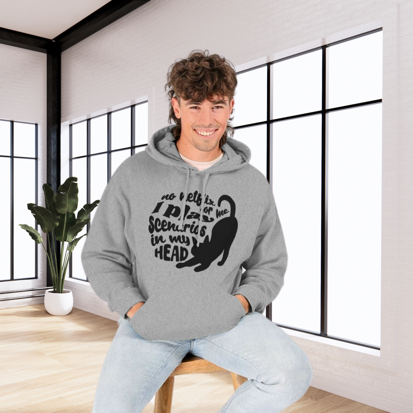 Unisex Sustainable 'Overthinking & Daydreaming' Funny Organic Cotton Cat Hoodie in Certified Renewable Quality⎜Caccao