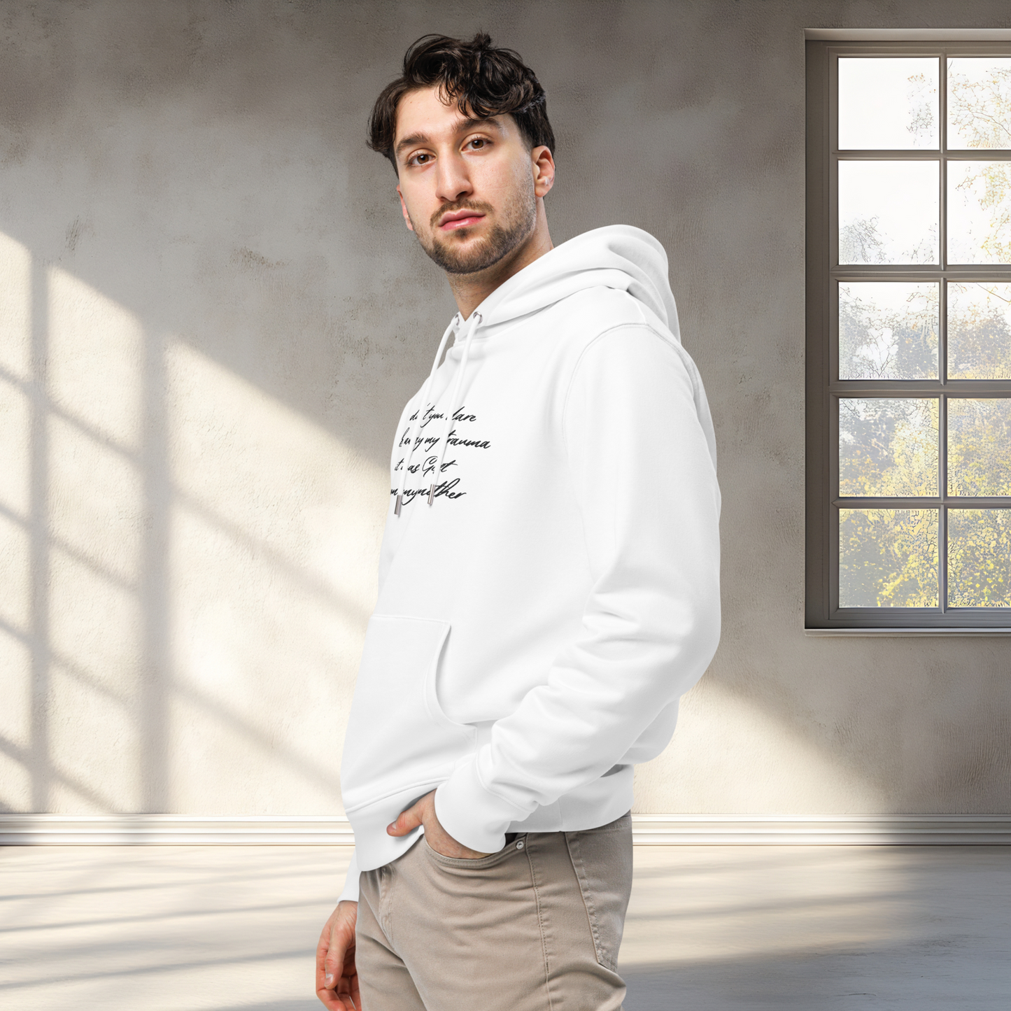 Unisex 'Hidden Bold Message in Elegant Coat' Eco Premium Hoodie - Quality, Elegance and Rebellion⎜Caccao