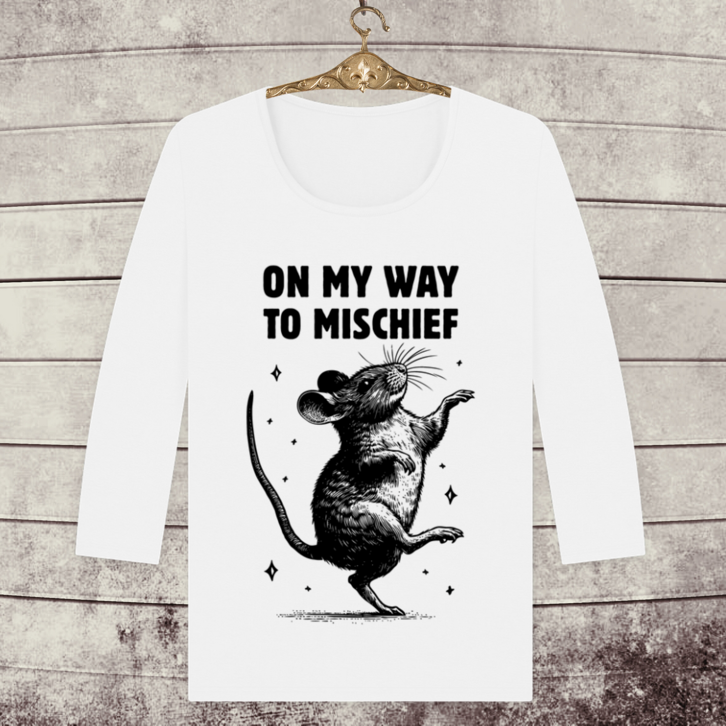 Women's 100% Organic Cotton "On my way to mischief" 3/4 Sleeve T-Shirt in Top Certified Quality β Caccao