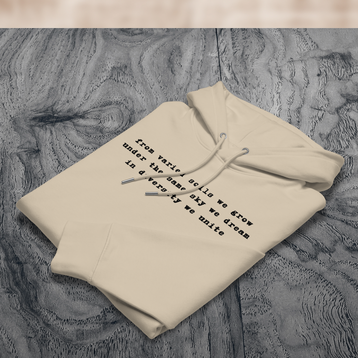 Common Roots, Shared Difference: Poetic 100% Organic Cotton Vegan Hoodie with a Message⎜Caccao