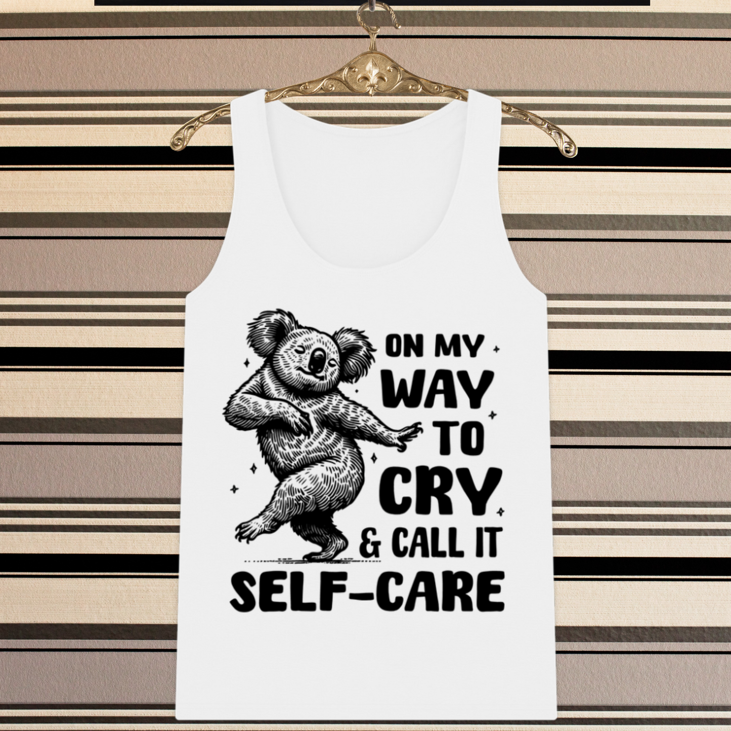 "On my way to cry and call it selfcare" Funny Mental Health Tank Top in Organic Fair Trade Quality │ Caccao