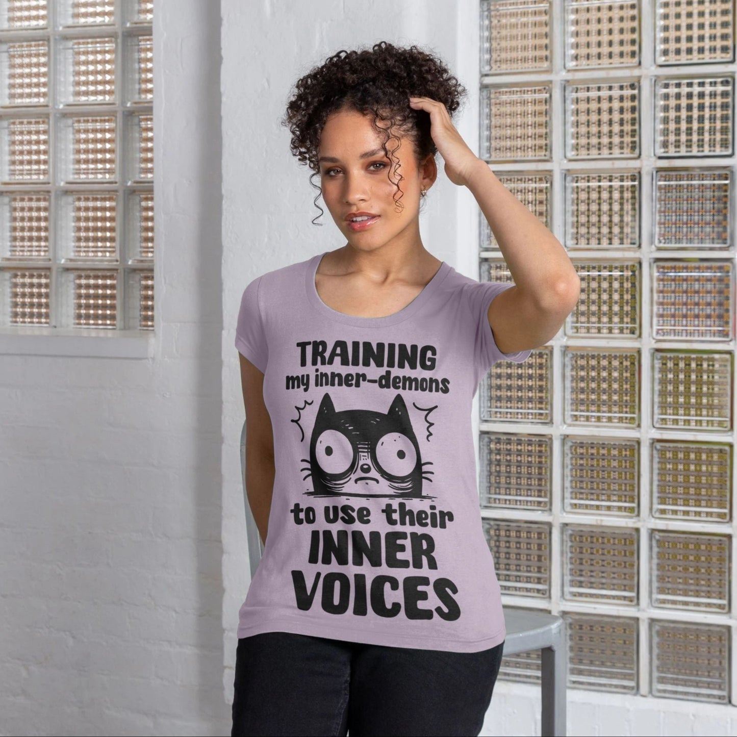 Women's Mental Health Awareness "Training my inner denons..." Elegant 'Bodysuit' T-Shirt in Premium, Certified Quality │ Caccao