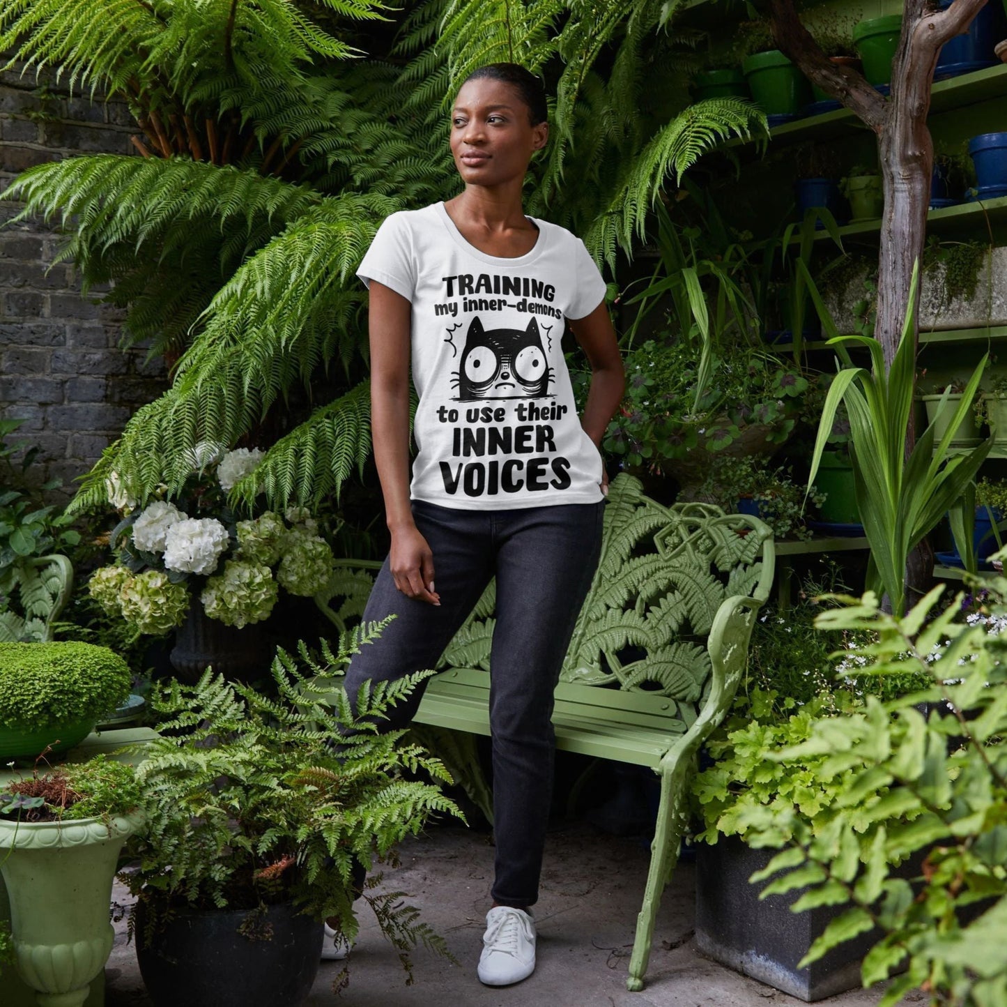 Women's Mental Health Awareness "Training my inner denons..." Elegant 'Bodysuit' T-Shirt in Premium, Certified Quality │ Caccao