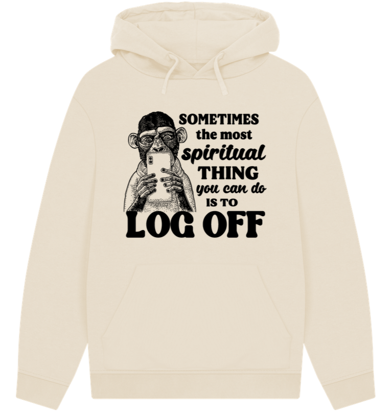 Unisex Sustainable 'Log Off' Spiritually Funny Organic Cotton Hoodie in Renewable Quality⎜Caccao