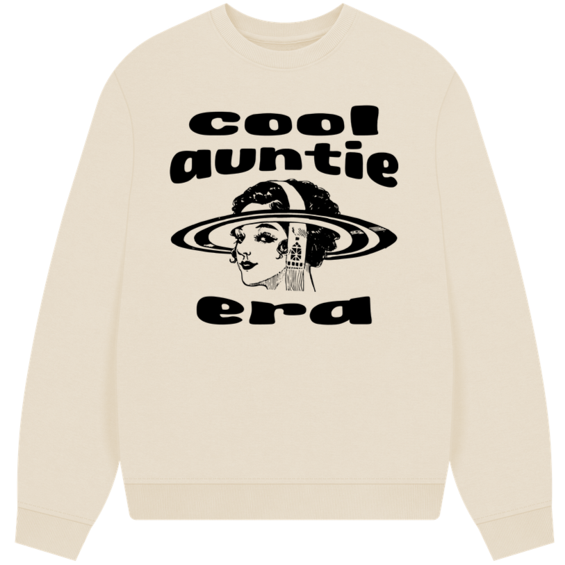 🇬🇧🇨🇿Relaxed fit Mikina z Certifikované Organické Bavlny "Cool auntie era" - bez GMO, Vegan