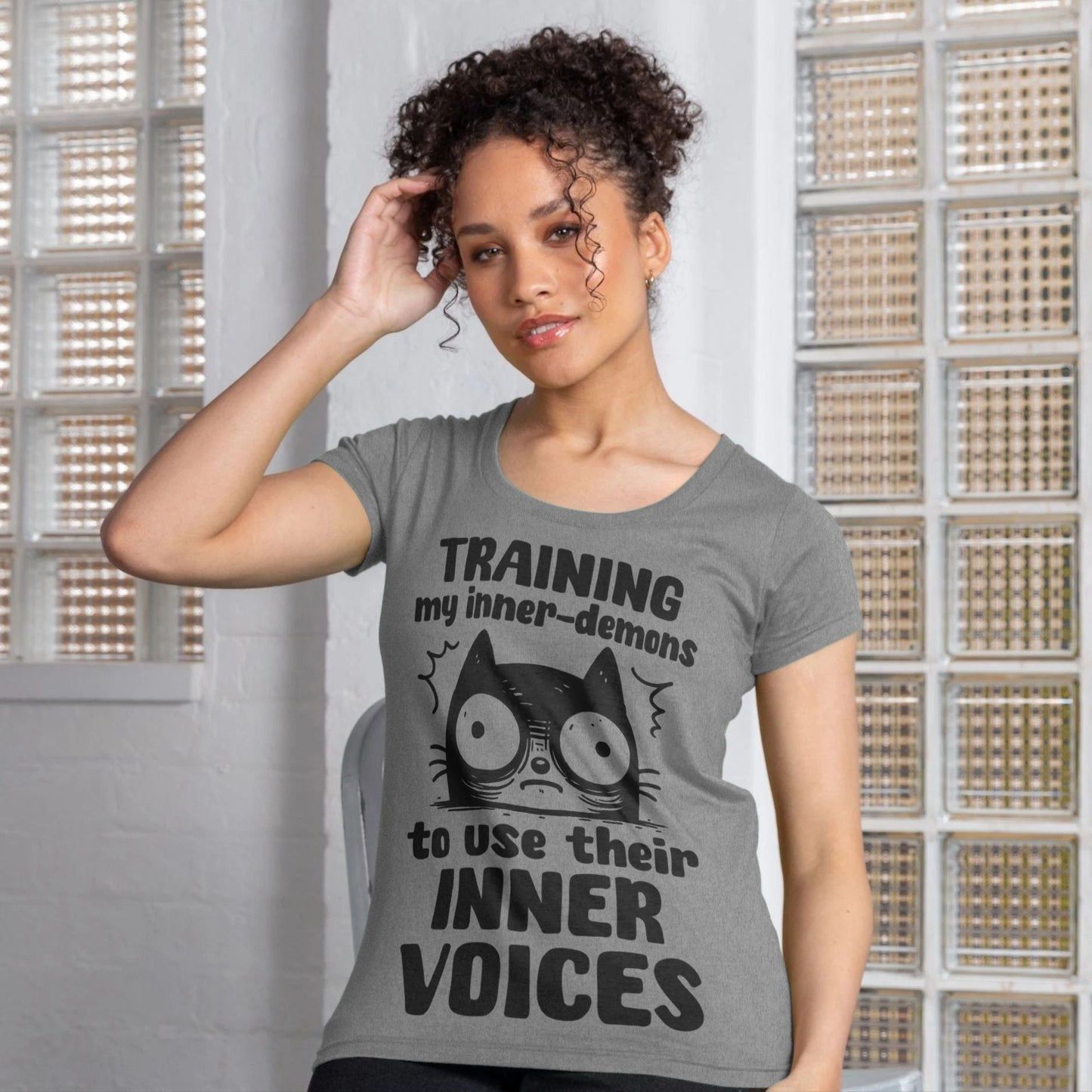 Women's Mental Health Awareness "Training my inner denons..." Elegant 'Bodysuit' T-Shirt in Premium, Certified Quality │ Caccao