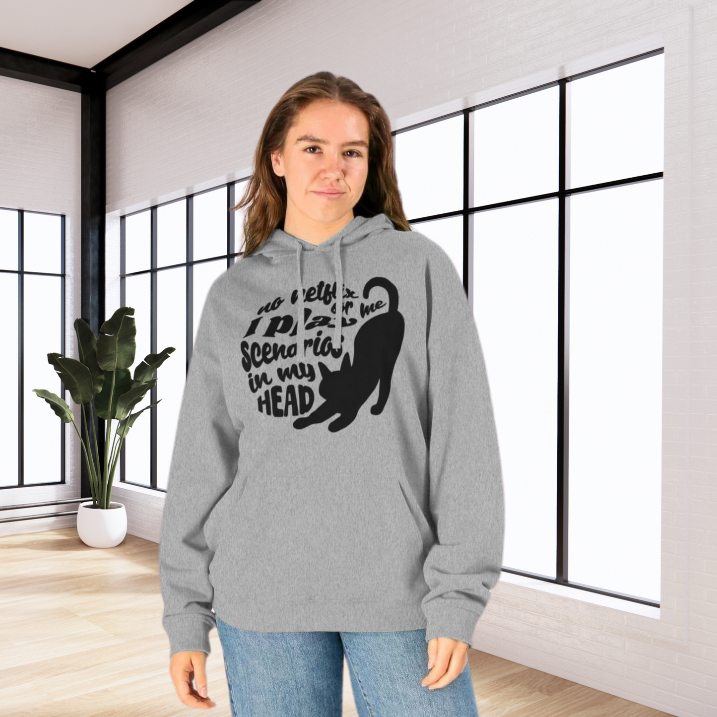 Unisex Sustainable 'Overthinking &amp; Daydreaming' Funny Organic Cotton Cat Hoodie in Certified Renewable Quality⎜Caccao