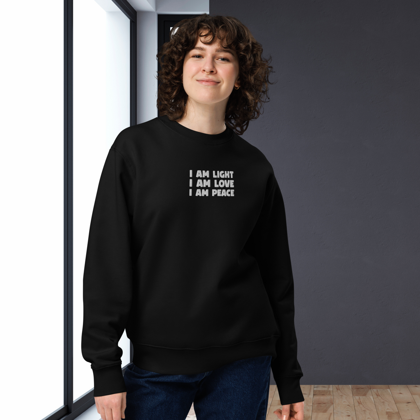 Unisex Eco Manifesto "I am Love, I am Light, I am Peace" Hoodie with Embroidery - Law of Attraction, Organic Cotton &amp; Fair Trade │ Caccao