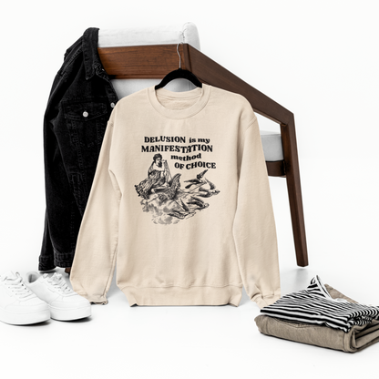 Unisex Funny Vintage "Delusion is my Manifestation Method of Choice" Organic Cotton Hoodie │ Caccao
