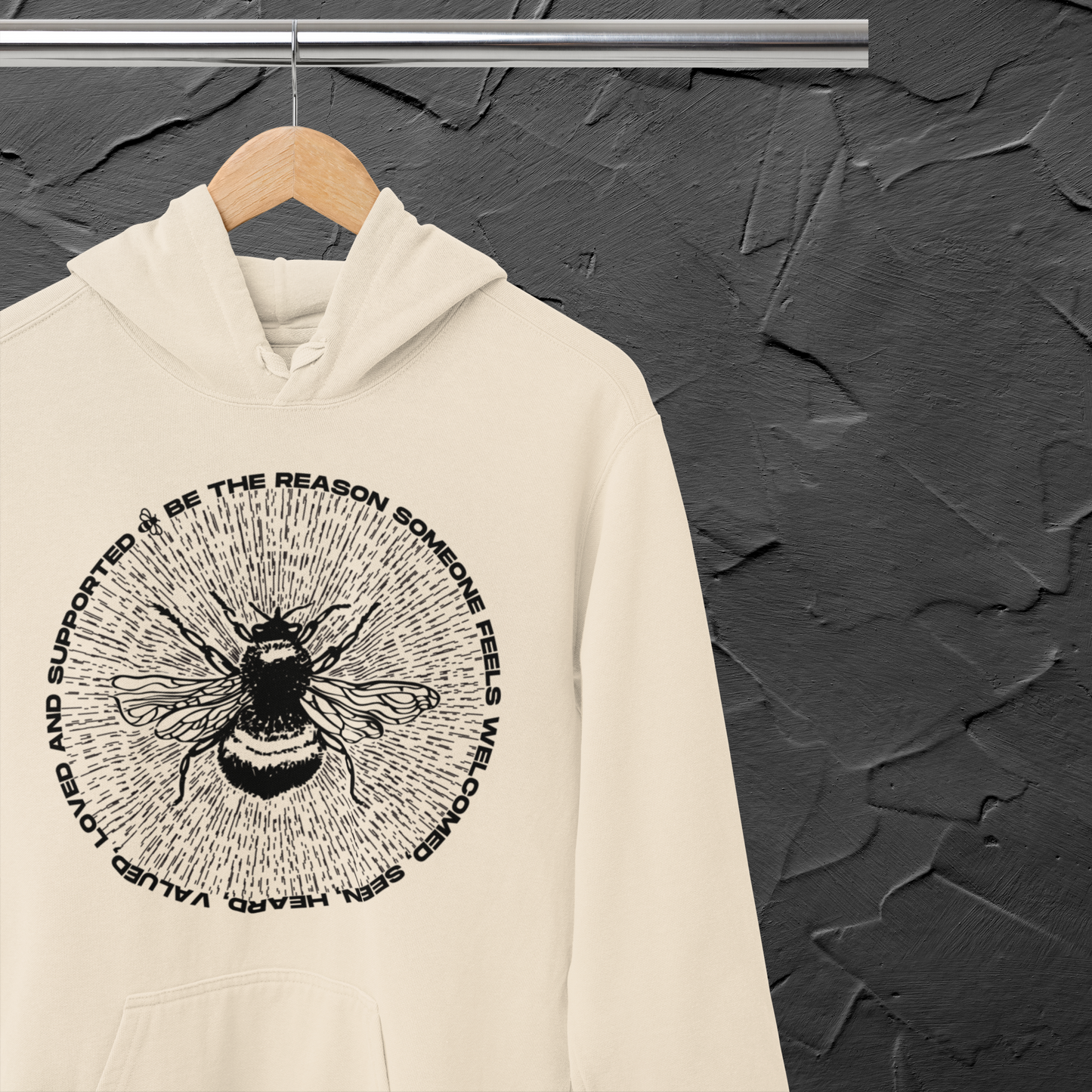 Unisex Ecological Hoodie 'Be the Reason' Organic Cotton Sweatshirt with Bee and Kindness Motif in Top Certified Quality│ Caccao