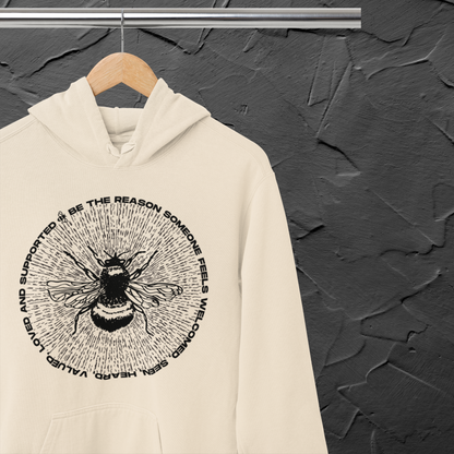 Unisex Ecological Hoodie 'Be the Reason' Organic Cotton Sweatshirt with Bee and Kindness Motif in Top Certified Quality│ Caccao