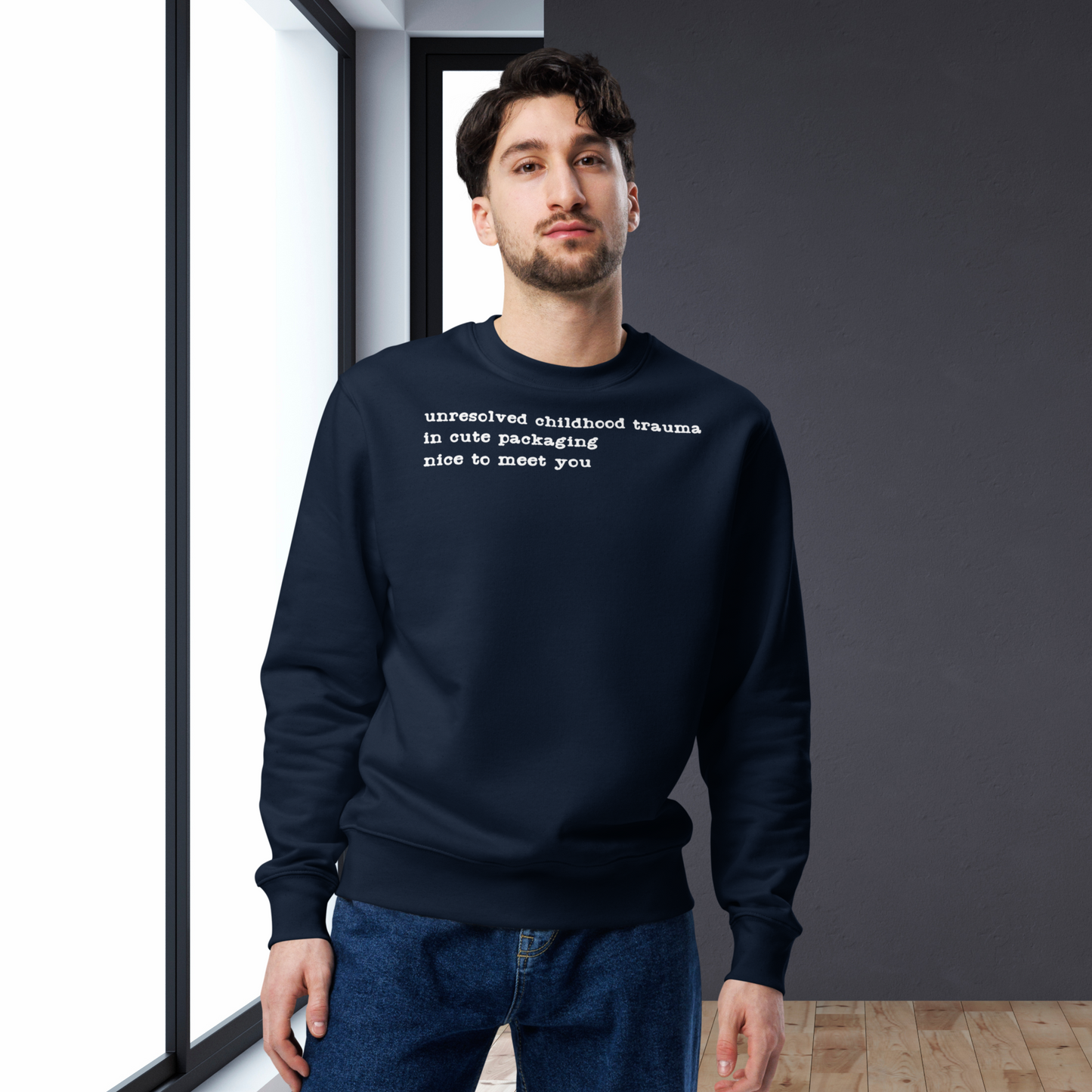 Unisex Vegan Certified Sweatshirt "Dark Humor on Childhood Trauma" from Organic Cotton │ Cacao