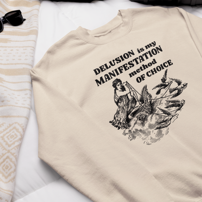 Unisex Funny Vintage "Delusion is my Manifestation Method of Choice" Organic Cotton Hoodie │ Caccao