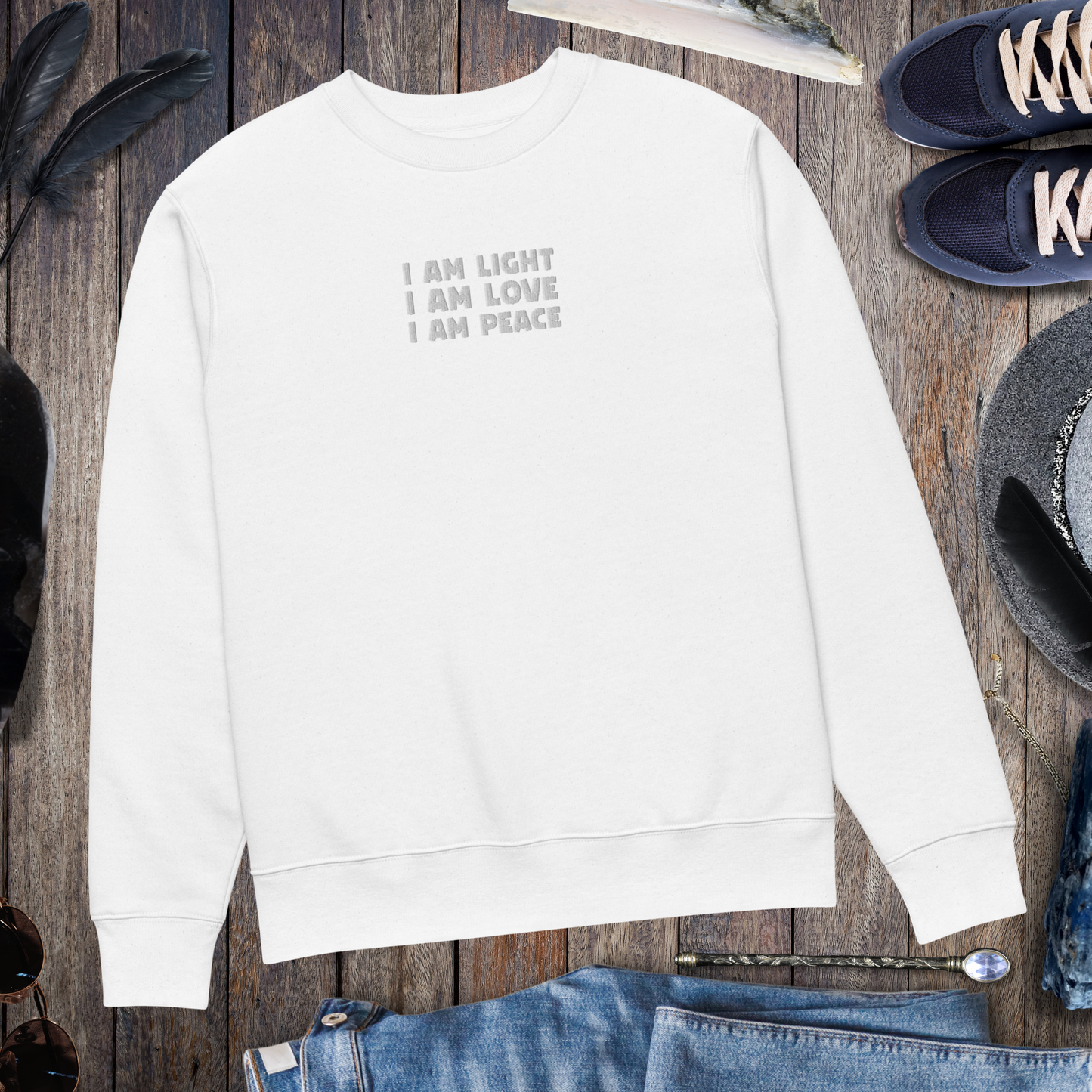 Unisex Eco Manifesto "I am Love, I am Light, I am Peace" Hoodie with Embroidery - Law of Attraction, Organic Cotton &amp; Fair Trade │ Caccao