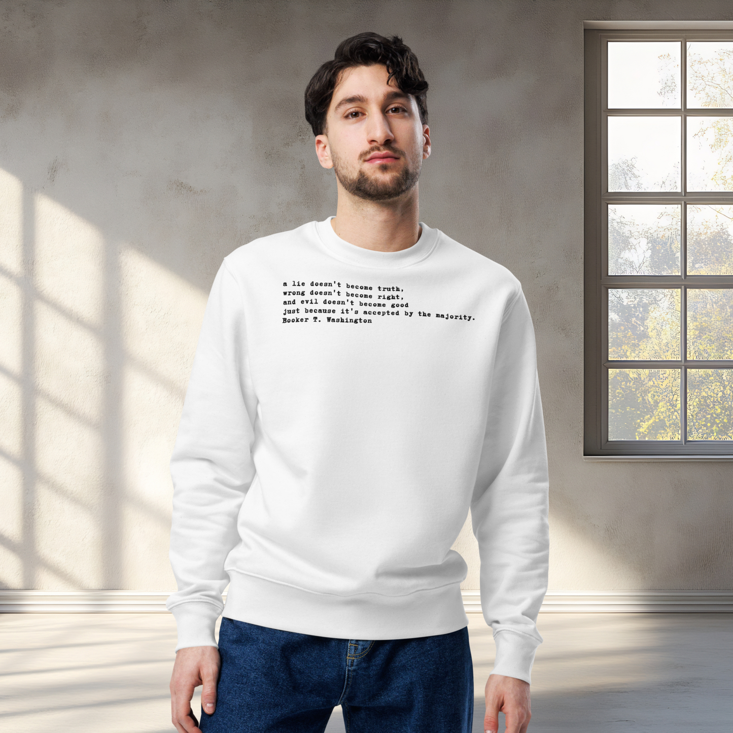 Unisex Prémiová Minimalistická Quote Mikina bez Kapuce - Hlubokomyslná, Pravdivá a Inspirativní │ Caccao