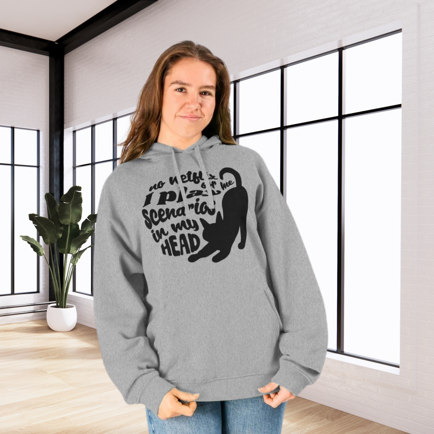 Unisex Sustainable 'Overthinking &amp; Daydreaming' Funny Organic Cotton Cat Hoodie in Certified Renewable Quality⎜Caccao