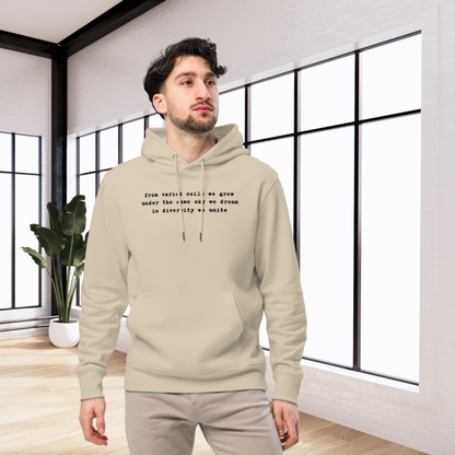 Common Roots, Shared Difference: Poetic 100% Organic Cotton Vegan Hoodie with a Message⎜Caccao