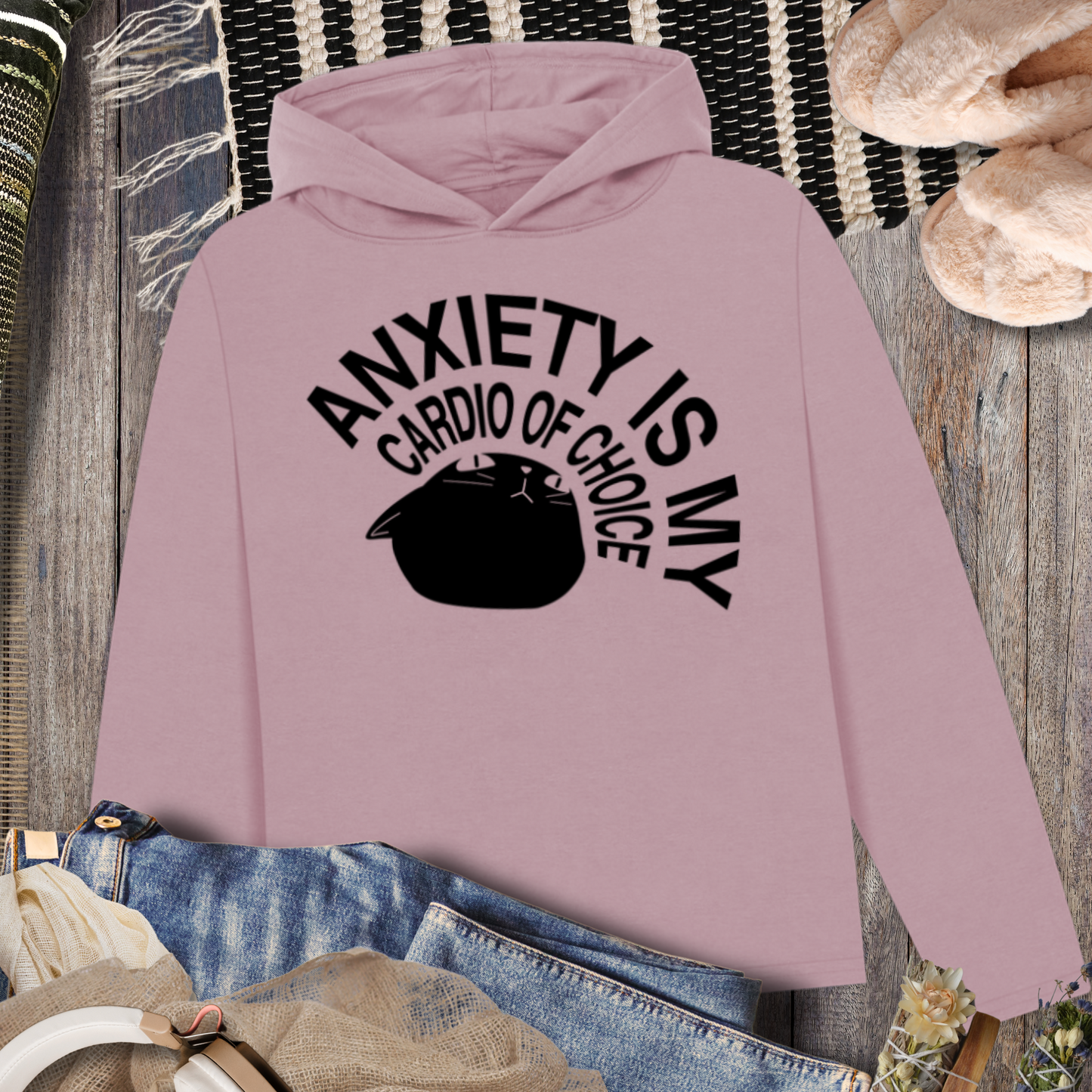 Anxiety is my Cardio of Choice - Hoodie Sweatshirt in Loose Fit and Top Quality │ Caccao
