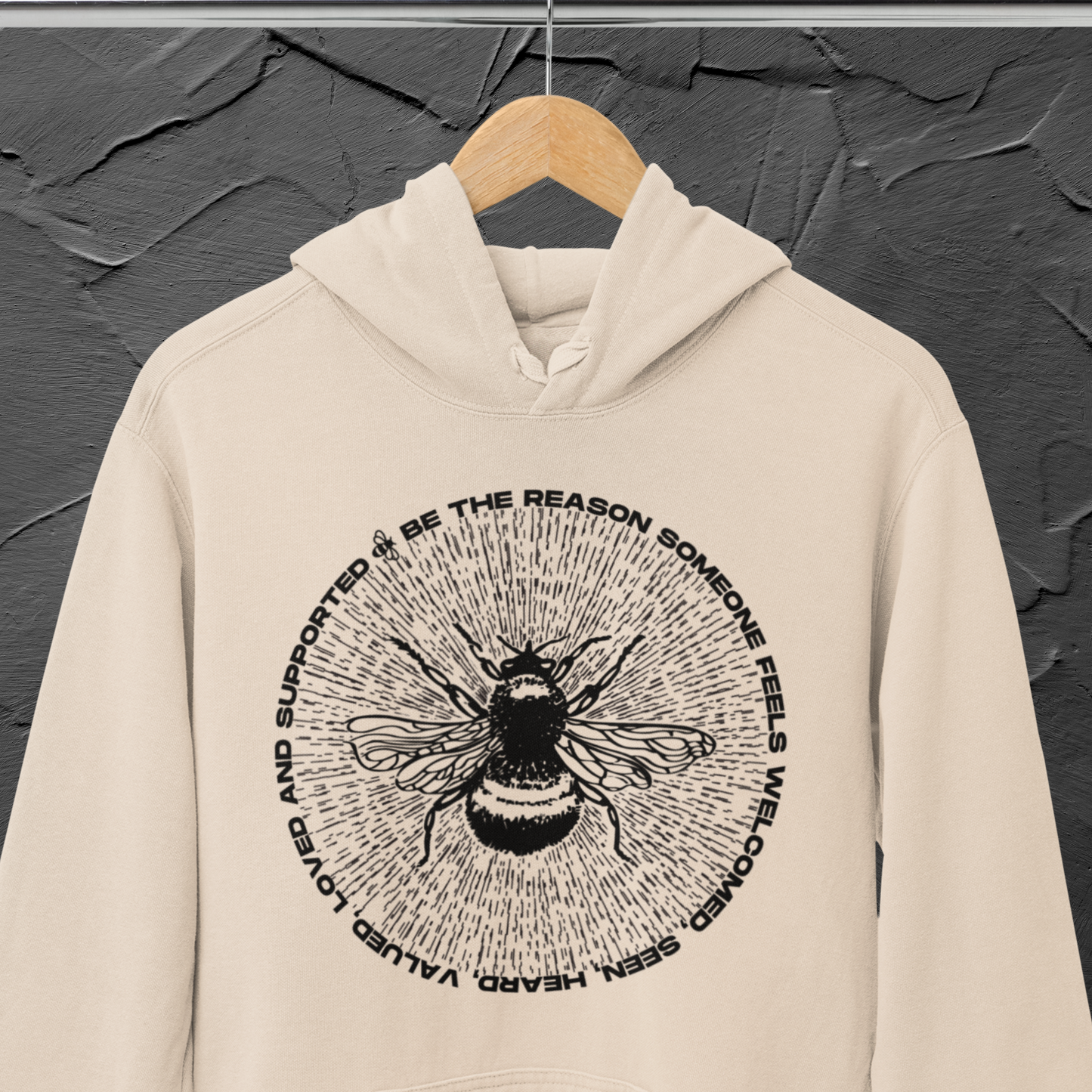 Unisex Ecological Hoodie 'Be the Reason' Organic Cotton Sweatshirt with Bee and Kindness Motif in Top Certified Quality│ Caccao