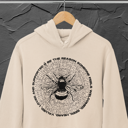 Unisex Ecological Hoodie 'Be the Reason' Organic Cotton Sweatshirt with Bee and Kindness Motif in Top Certified Quality│ Caccao