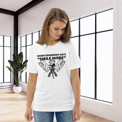 Fem Rage Ecological "Smile More" Organic Cotton T-Shirt in Fair Trade, Slow &amp; Circular Fashion and Vegan Principle │ Caccao
