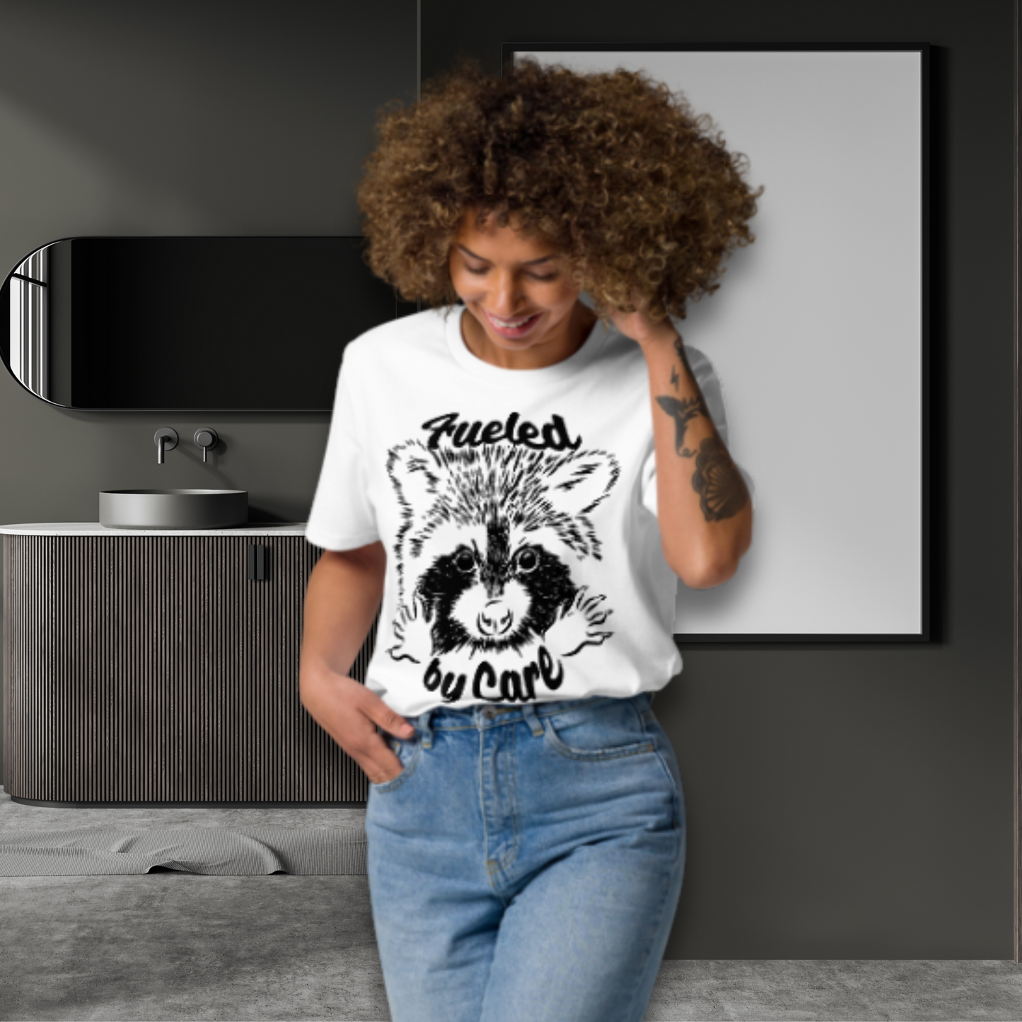 Sustainable Cotton Fair Trade "Fueled by Care" T-Shirt in Certified Slow Fashion, Vegan, Premium Quality │ Caccao 