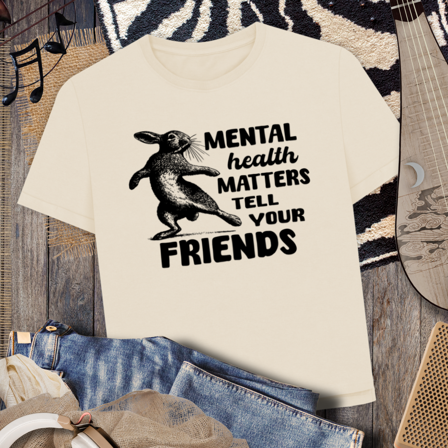 Atypical Women's "Mental Health Matters, Tell Your Friends" Stylish T-Shirt with Slits and Rolled Sleeves in Organic Quality │ Caccao