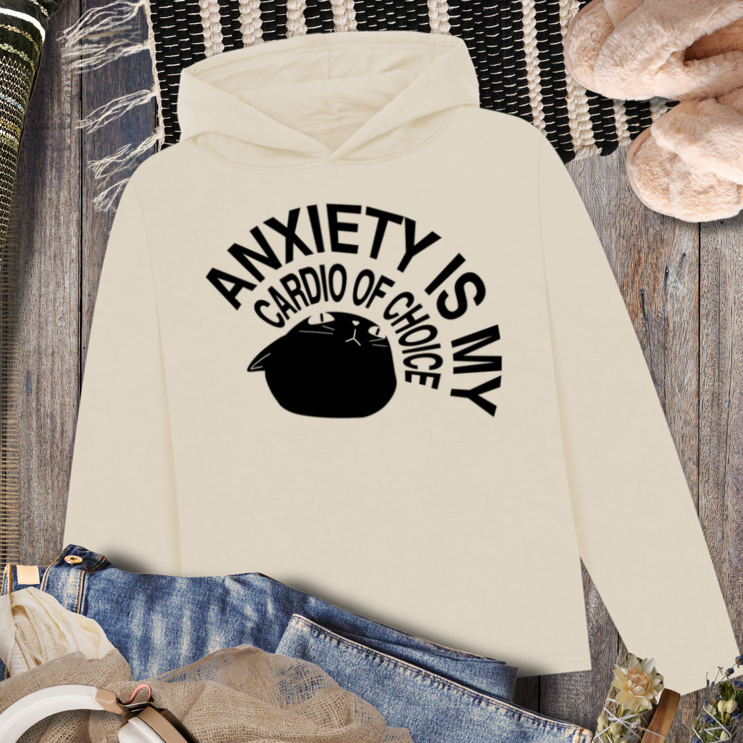 Anxiety is my Cardio of Choice - Hoodie Sweatshirt in Loose Fit and Top Quality │ Caccao