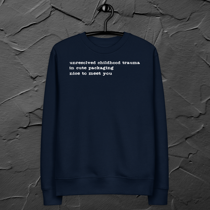 Unisex Vegan Certified Sweatshirt "Dark Humor on Childhood Trauma" from Organic Cotton │ Cacao