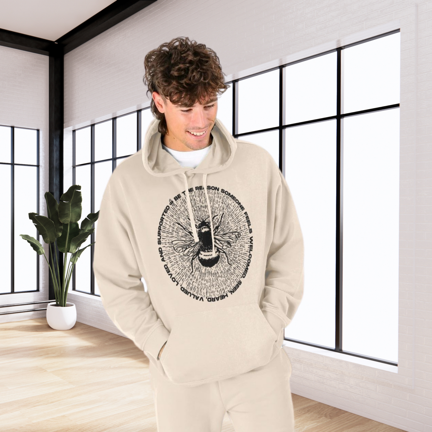Unisex Ecological Hoodie 'Be the Reason' Organic Cotton Sweatshirt with Bee and Kindness Motif in Top Certified Quality│ Caccao