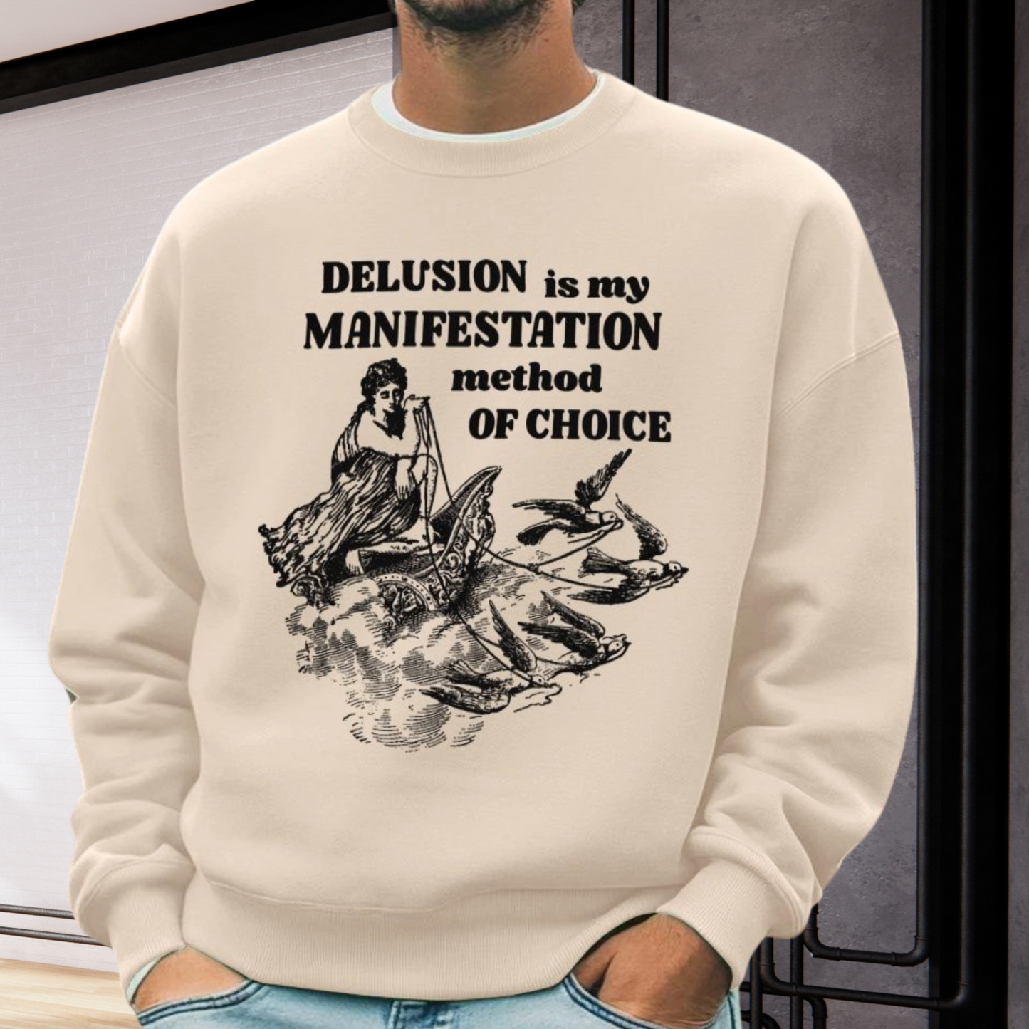 Unisex Funny Vintage "Delusion is my Manifestation Method of Choice" Organic Cotton Hoodie │ Caccao