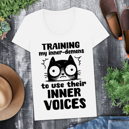 Women's Mental Health Awareness "Training my inner denons..." Elegant 'Bodysuit' T-Shirt in Premium, Certified Quality │ Caccao