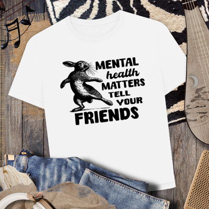 Atypical Women's "Mental Health Matters, Tell Your Friends" Stylish T-Shirt with Slits and Rolled Sleeves in Organic Quality │ Caccao