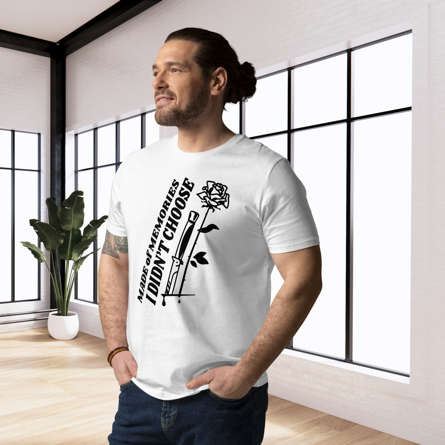 Unisex Organic T-Shirt Made of Organic Cotton with Rose in Dark Poetic Street-Art Style and Premium Fair Trade Quality │ Caccao