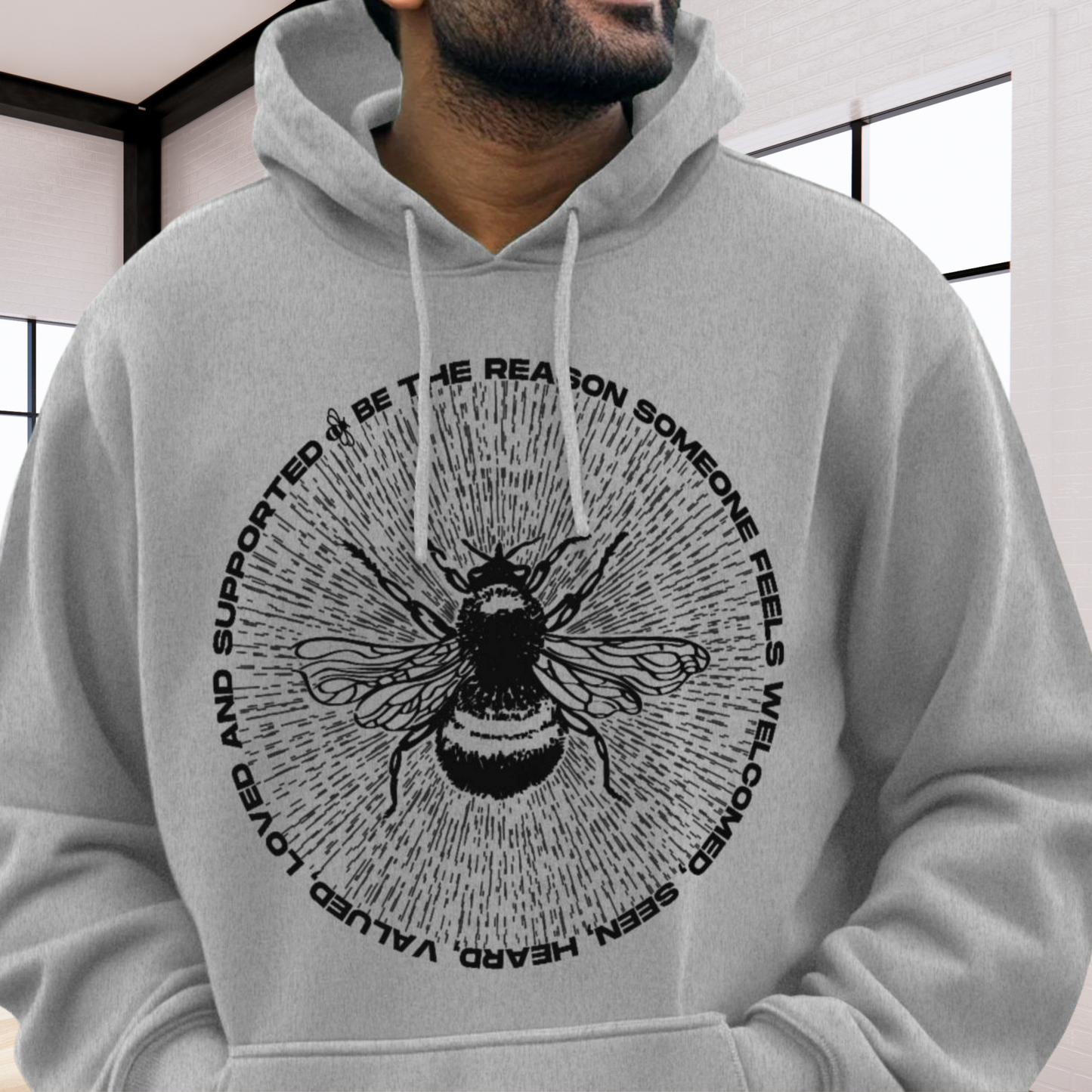 Unisex Ecological Hoodie 'Be the Reason' Organic Cotton Sweatshirt with Bee and Kindness Motif in Top Certified Quality│ Caccao